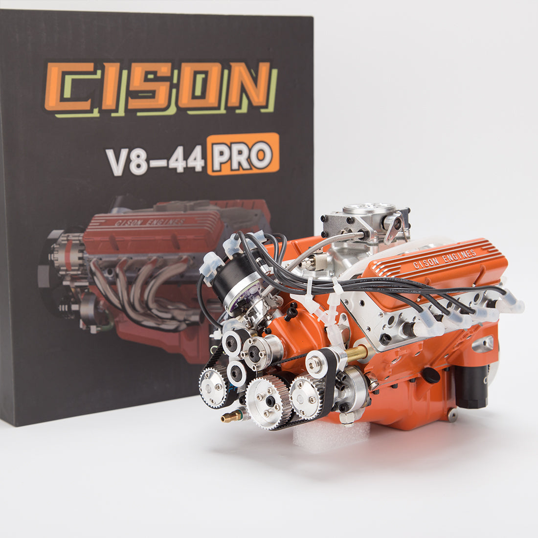 CISON V8 Engine Pro Small-block 44CC 1/6 Scale Water-Cooled 4-Stroke 8-Cylinder Gasoline Engine Internal Combustion V8 Engine Model Kit that Works