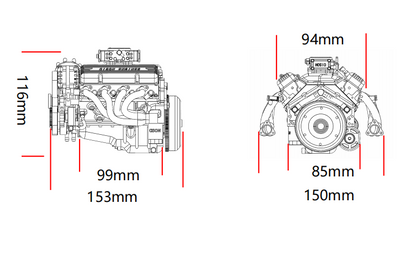 CISON Small-block 44CC 1/6 Scale Water-Cooled OHV 4-Stroke V8 Gas Engine Internal Combustion Engine - Build Your Own V8 Engine that Works