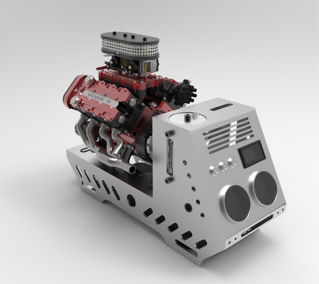 ENJOMOR V8 GS-V8 PRO 78cc DOHC Gasoline Engine with Starter Kit and Base - One Key Start