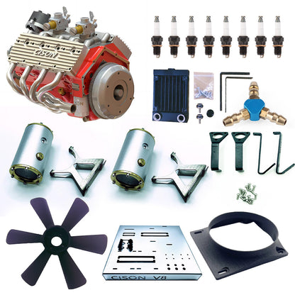 CISON V8 Engine Pro Small-block 44CC 1/6 Scale Water-Cooled 4-Stroke 8-Cylinder Gasoline Engine Internal Combustion V8 Engine Model Kit that Works