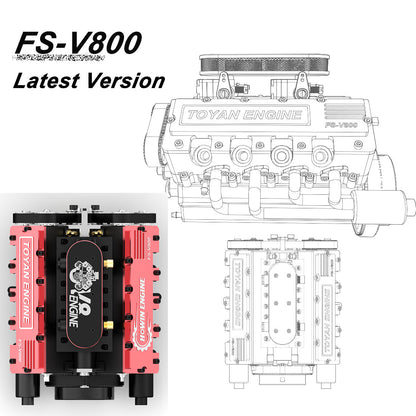 TOYAN V8 Engine FS-V800 28cc Engine Model Kit with Supercharger Accessories That Works