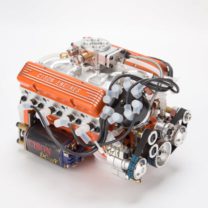 CISON V8 Engine Pro Small-block 44CC 1/6 Scale Water-Cooled 4-Stroke 8-Cylinder Gasoline Engine Internal Combustion V8 Engine Model Kit that Works