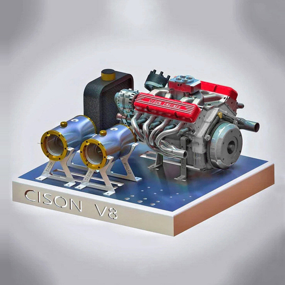 CISON V8 Engine Pro Small-block 44CC 1/6 Scale Water-Cooled 4-Stroke 8-Cylinder Gasoline Engine Internal Combustion V8 Engine Model Kit that Works
