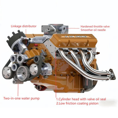CISON V8 Engine Pro Small-block 44CC 1/6 Scale Water-Cooled 4-Stroke 8-Cylinder Gasoline Engine Internal Combustion V8 Engine Model Kit that Works