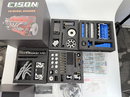 CISON V8 Engine Pro Small-block 44CC 1/6 Scale Water-Cooled 4-Stroke 8-Cylinder Gasoline Engine Internal Combustion V8 Engine Model Kit that Works