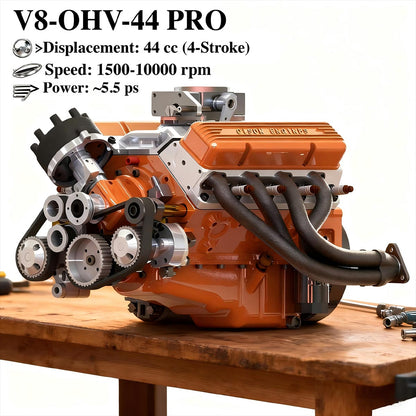 CISON V8 Engine Pro Small-block 44CC 1/6 Scale Water-Cooled 4-Stroke 8-Cylinder Gasoline Engine Internal Combustion V8 Engine Model Kit that Works